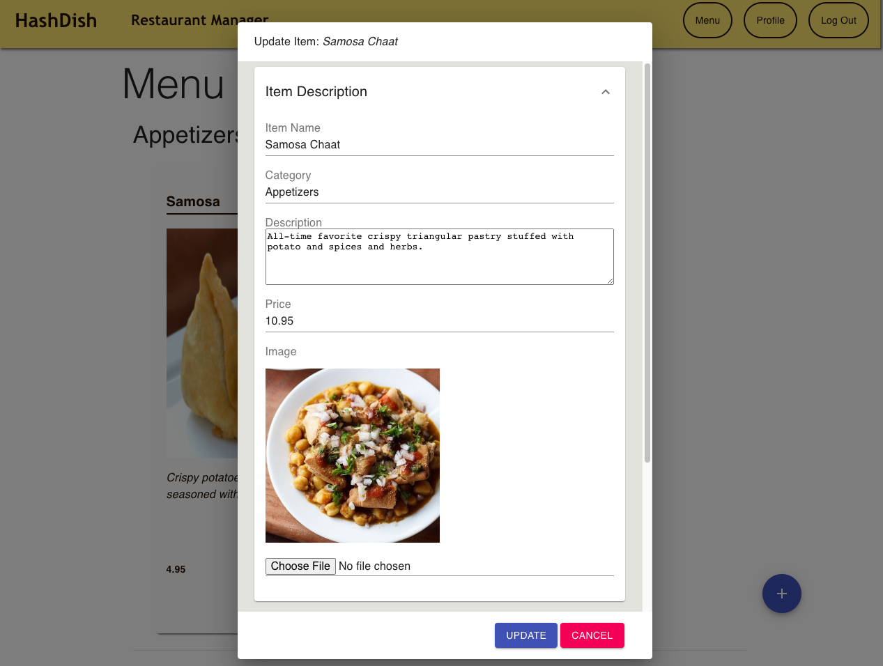 Restaurant Manager Interface Screenshot