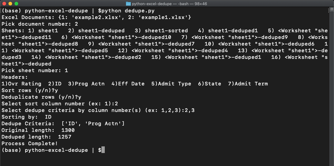Excel Dedupe CLI Screenshot